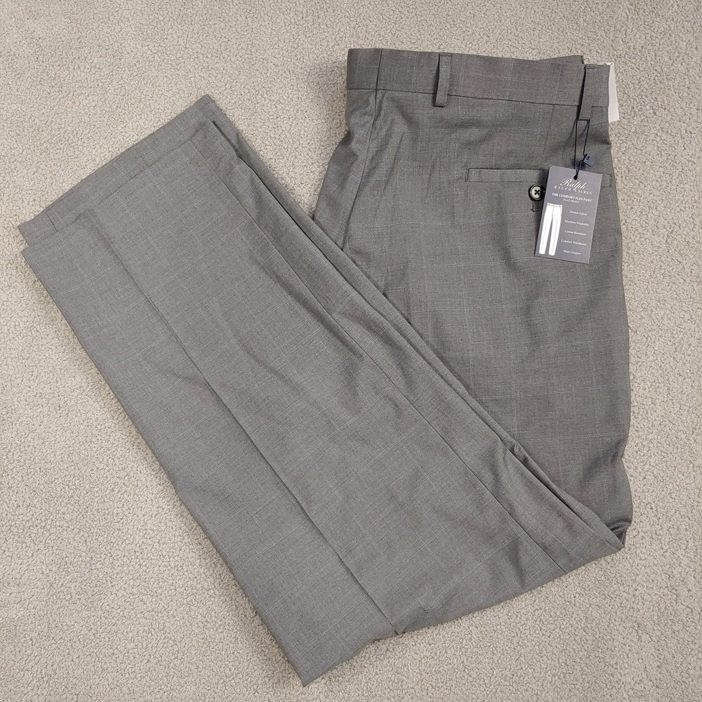 BRAND NEW - Ralph Lauren Dress Pants - Men 38x30 Gray Comfort Flex Flat Front